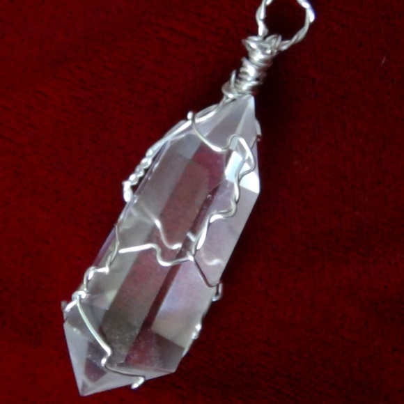 Natural Clear Quartz Point Pendant-Silver & Hemp - Picture 5 of 5